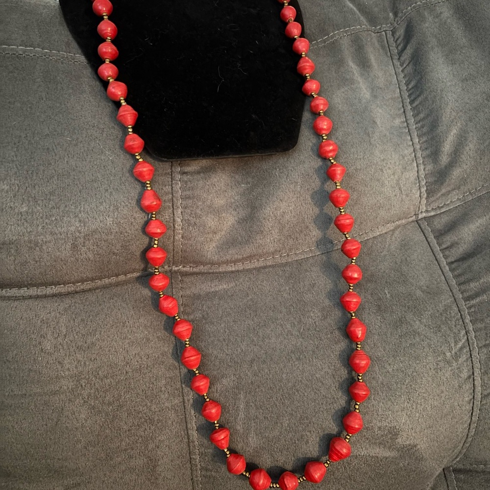 Elegant Red Beaded Necklace. New handmade in Rwanda